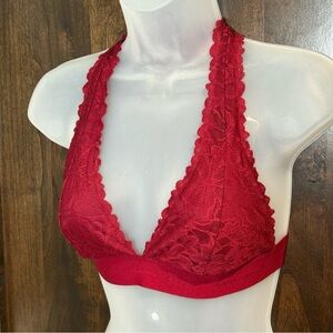 VS Pink Halter Bralette with Strappy back Size M color Wine red lined lace